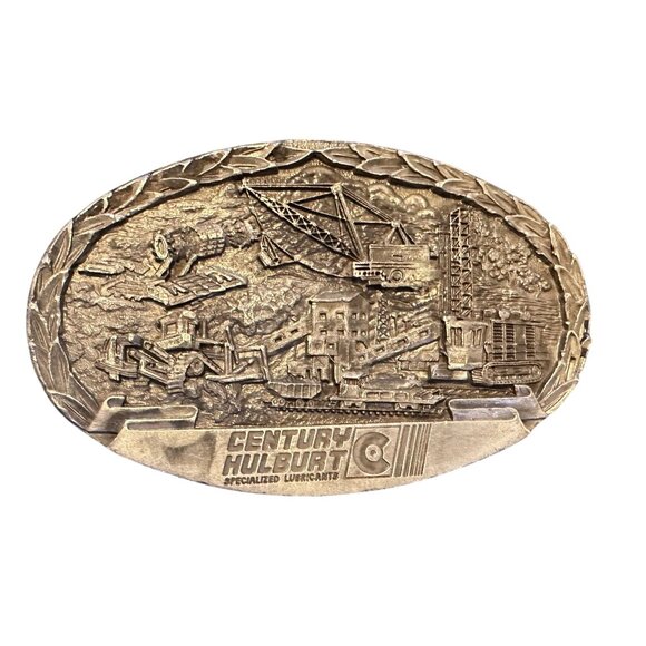 Vtg Belt Buckle Century Hulburt Specialized Lubricants 1983 Pewter USA Made - Picture 1 of 2